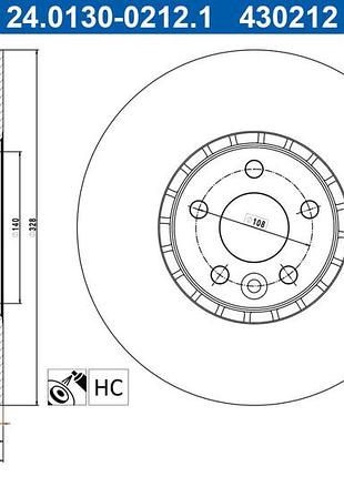 Диск гальмівний передн volvo xc60 i джип (156) 2.4 2008.05-2017.12 ate 24.0130-0212.1