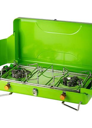 Газовая плита brs-81 green для готовки на природе компактная туристическая плита с двумя конфорками dm-11
