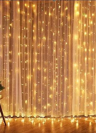 Гірлянда штора водоспад 3х2 м 280 led золотиста для новорічного декору та освітлення інтер'єру dm-11