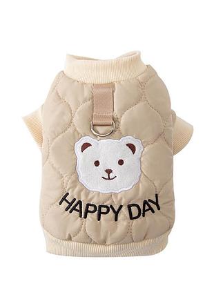 ★➚куртка для собак happy day тедди бежевый xs с петлей для поводка утепленная одежда для животных зимняя к