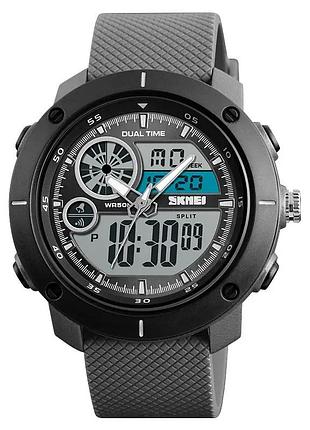 Наручные спортивные часы skmei 1361 серые кварцевые часы для мужчин с функцией хронографа и будильника dm-11