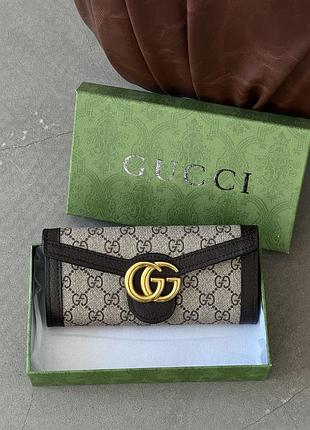 Кошелек женский gucci marmont шоколадный большой с коробкой гуччи