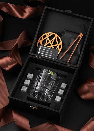 Камни для виски деревяна коробка + бокал bohemia timesquare 320 мл