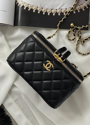 Сумка женская клатч chanel classic lambskin pearl crush vanity bag premium черный классический шанель