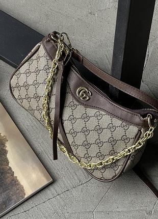 Сумка женская gucci ophidia mini bag коричневый гуччи на плечо с короткой ручкой