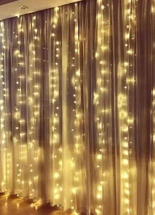 Гірлянда штора водоспад 240 led золоте світло 3м х 2м для новорічного декору світлова завіса 3d ve-33