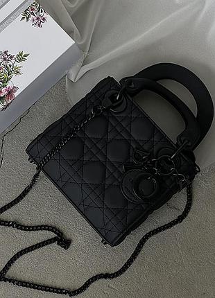 Сумка женская mini lady dior bag black ultramatte cannage черный матовый диор ( premium)