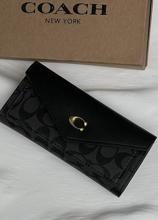 Гаманець жіночий coach велика візитниця чорний з коробкою коуч