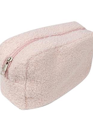 ★➚косметичка женская lesko b0220 розовая плюшевая несесер органайзер для макияжа и ухода за собой dm-11