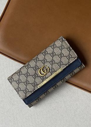 Жіночий гаманець gucci сіро-синій великий подвійний гуччі