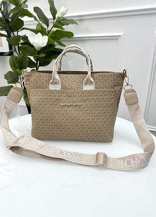 Сумка жіноча майкл корс шопер бежевий michael kors шопер через плече