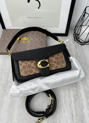 Женская сумка coach tabby черно-бежевый гладкий коуч через плечо
