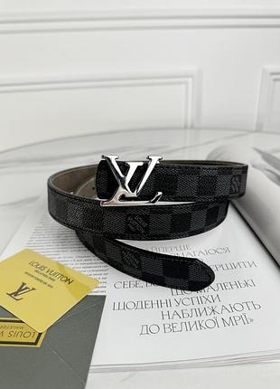 Узкий ремень пояс луи виттон louis vuitton черный в клетку серебро