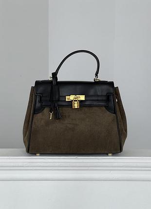 Сумка женская hermes in suede-leather кросс боди хаки хермес премиум качества