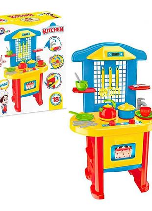 Игра «кухня №3» 2124 (3) technok toys – набор посуды с сковородой, кастрюлей, тарелками, чашками и чайником в
