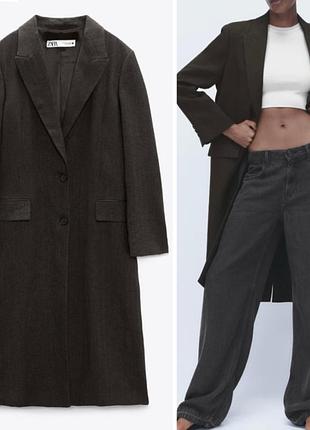 Подовжений жіночій піджак блейзер zara з льоном