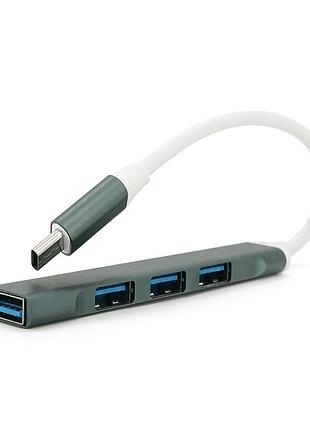 Хаб type-c, 4 порта usb 3.0, 10 см, black, blister