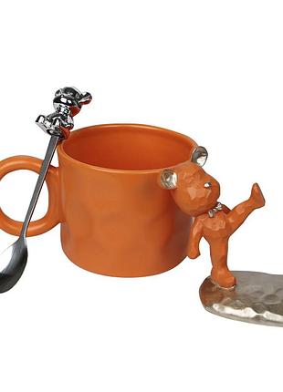 ★➚подарунковий кавовий набір dedbbb помаранчева керамічна чашка ложка підставка для телефону подарунок на dm-11