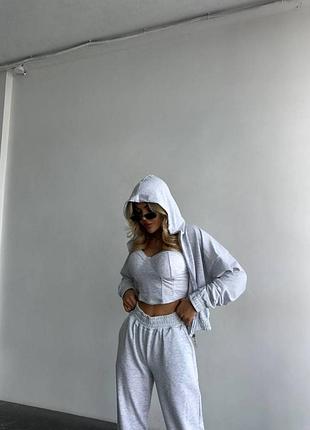 Женский костюм-тройка, (брюки, кофта, топ), 42/44, меланж