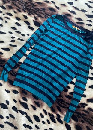 Синьо-бірюзова смугаста кофта з бантом (xs–s)