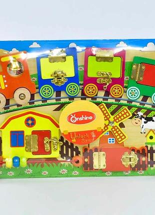 Бизиборд «веселый паровозик» c 31384 – развивающая деревянная игрушка с подвижными элементами