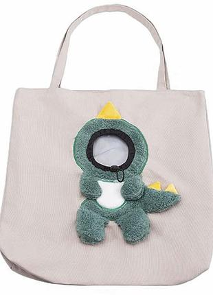 ★➚сумка-перенесення lesko динозавр полотняна для собак і кішок квадратна зелена демісезонна сумка для твар dm-11