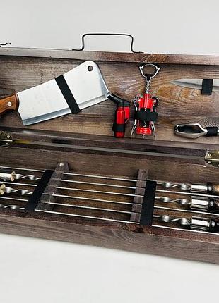 Набор шампуров лайт ручной работы. шашличный набор шампуров в кейсе + гравировка