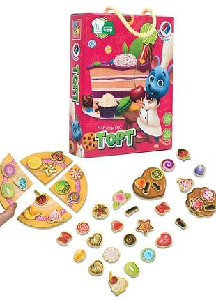 Магнитная игра «торт» vt3004-01 от vladi toys, 6 основ, 41 магнитный элемент для детского творчества