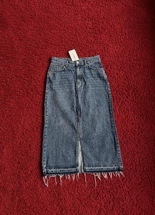 Lc waikiki нова джинсова спідниця юбка з розрізом та необробленим краєм