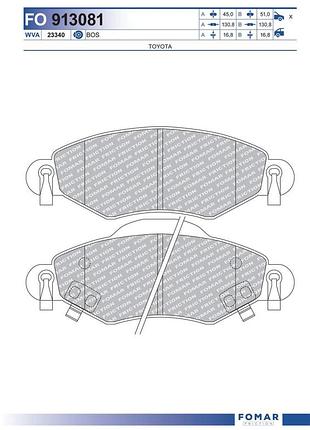 Колодки гальмівні дискові передн toyota yaris (_p1_) 1.0 1999.01-2005.12 fo 913081