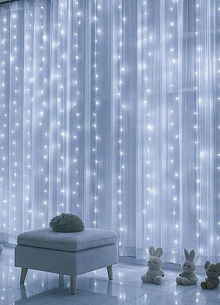 Светодиодная гирлянда-штора «каплые росы» 2×3 м, холодный белый свет