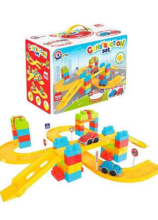 Гр конструктор 8324 (3) "автомагістраль" від technok toys з 100 деталями, 7 дорожніми знаками та 2 машинками в коробці
