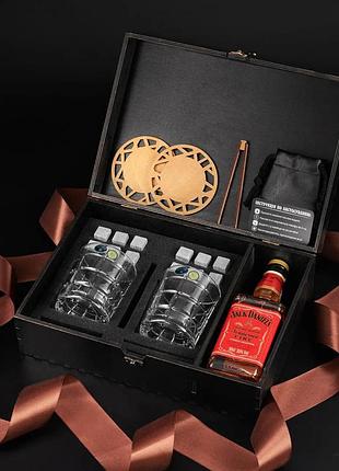 Камни для виски деревянная коробка + бокалы 2 шт. bohemia timesquare 320 мл с секцией