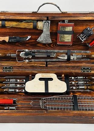 Набор шампуров прольман ручной работы (кейс-стол). шашличный набор шампуров в деревянном кейсе.
