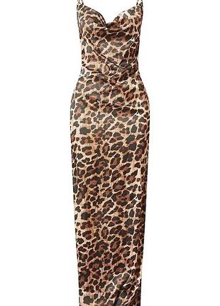 Сатиновое платье макси леопардовый принт