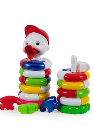 Гр пирамида «уточка» (мальчик) 1816 (14) "bamsic", набор из 5 колец и 20 пазловых элементов для развития