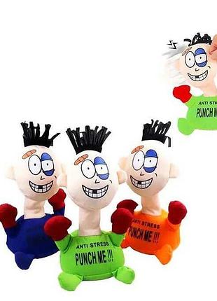 Мягкая антистрессовая игрушка 'ударь меня' c 50092 (120) с датчиком и присосками, 3 цвета, 25 см, питание от