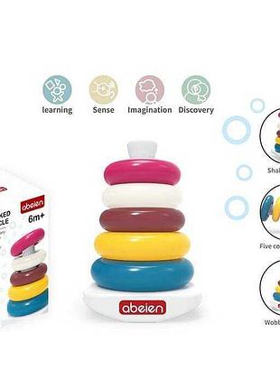 Развивающая цветная пирамидка 52042 (84) с 5 кольцами в коробке