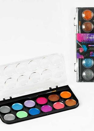 Цветные краски c 62070 (144) 12 оттенков, блестящие, с кисточкой, в пленке