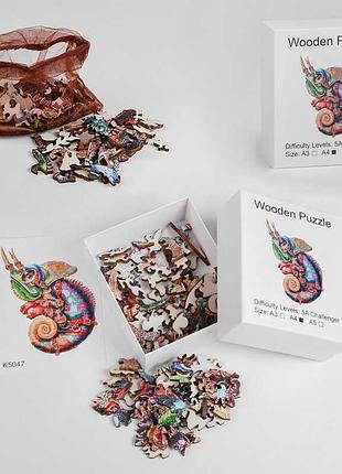 Пазлы к 5047 (100) «хамелеон» из дерева, фигурные, формат а4, в коробке