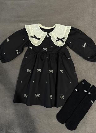 Чорна сукня для дівчинки з коміром вишита бантиками 98 розмір