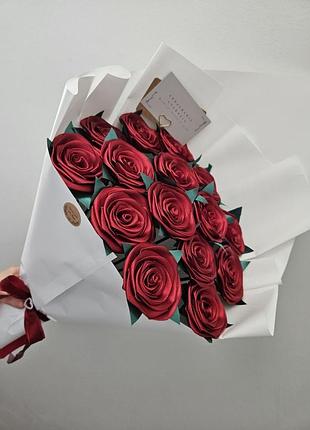 Букет из атласной ленты роз декоративный цветы из атласной ленты подарок девушке