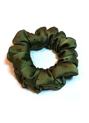 Шелковая резинка для волос, скранч цвет зеленая оливка