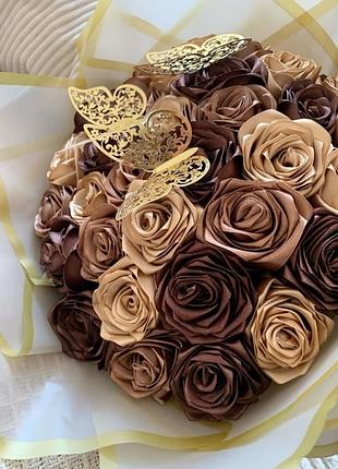 Букет из атласной ленты роз декоративный цветы из атласной ленты подарок девушке