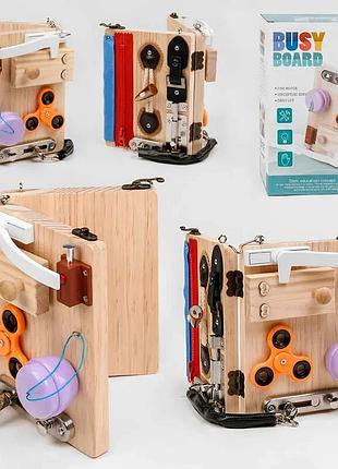 Развивающий деревянный бизиборд с 49415 (20) с логическими элементами в коробке
