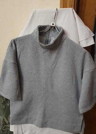 Блуза трикотажна стильна з коміром під шию натуральна комфортна з 3/4 рукавом