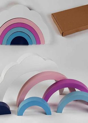 Деревянная логика с 47864 (42) пирамидка «радужное облачко», 6 деталей, в коробке