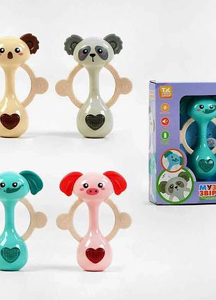 Погремушка на батарейках «музыкальные зверята» tk - 51625 (96) от tk group, 4 ярких цвета, озвучена на
