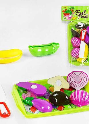 Детский комплект овощей и фруктов m 112 (360/2) с липучками, подносом и ножом в пакете