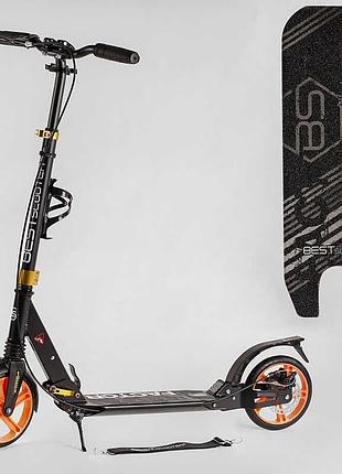 Алюмінієвий самокат best scooter bs-98033 'factor' з ручним дисковим гальмом і 200 мм pu колесами, 2 амортизаторами та